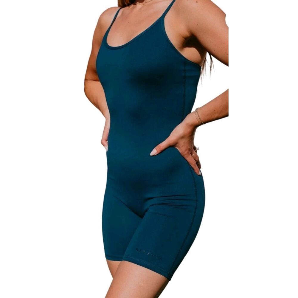 Recsweat Recreation Sweat Bike Unitard Compressive Shorts Built In Bra Blue Sz S